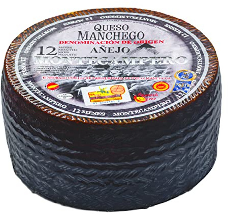 Hymor QUESO MANCHEGO Añejo - 4x 3kg - spanischer Schafs-Käse, 12 Monate gereift, D.O. PDO Hartkäse aus La Mancha, passt zu Tapas Rioja-Tempranillo-Verdejo-Rotwein & Käseplatte