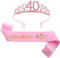 jenich 2er Set 40. Geburtstag Schärpe und Tiara Rosa Geburtstag Schärpe Geburtstag Krone 40 Geburtstagskrone Prinzessin Kristall Krone Schärpe für Frauen, 40. Geburtstag Geschenke Partyzubehör
