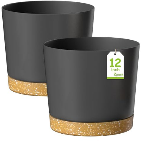 ZMTECH 30 cm Vaso Per Piante Con Foro Di Drenaggio, Vaso Di Plastica Per Piante Da Appartamento All'Aperto, Erbe, Orchidee, Piante Da Giardino Di Menta (Set di 2, Grigio Scuro)