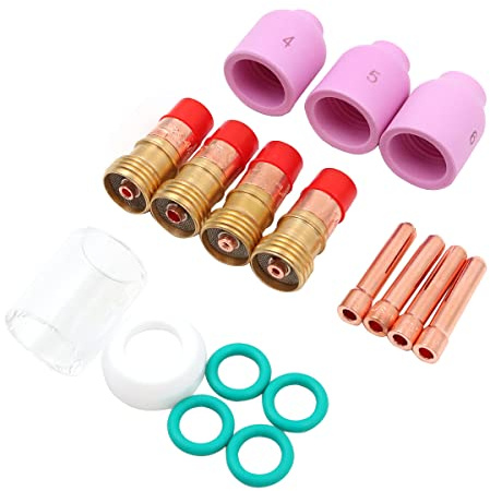 Shiwaki 17 pcs TIG torch accessories Gas Lens Pyrex cup Gas Lens Aluminium Oxide Nozzles Kit For WP 17 18 26 TIG Welding Burner