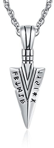 KINGWHYTE Pfeil Halskette 925 Sterling Silber Wikinger Rune Nordische Pfeilspitze Anhänger Schutz Schmuck für Männer