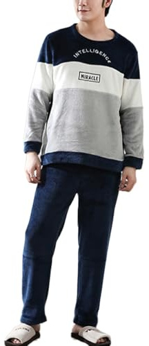 shownicer Homme Ensemble de Pyjama en Polaire Doux Chaud Confortable Vêtements de Nuit d'automne et d'hiver à Manches Longues Col Rond Hauts et Pantalons Lâche Décontracté