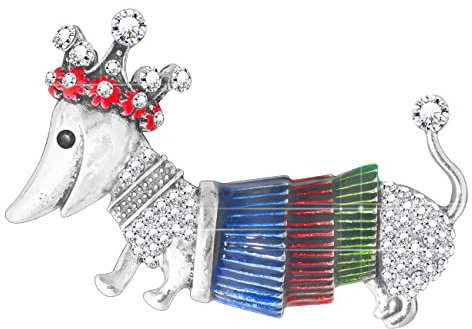 KristLand Broches Animaux Strass épingles pour Chien Teckel émail avec Cristal pour Femmes Hommes Halloween Noël Costumes Coffret Cadeau
