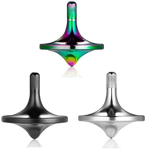 Metall Edelstahl Kreisel, gut gestaltetes EDC Dekompressions Spielzeug, perfekt ausbalanciert und sanftes Rollen, hilft, Stress und Angst abzubauen (L, 3PCS Schwarz+Silber+Bunt)