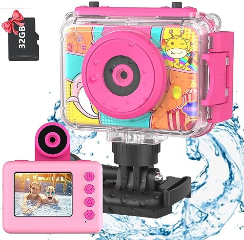 Uleway Kids Camera - Waterproof Underwater Digital Action Cam for 3-12 Boys & Girls - HD Video, 32GB SD Card