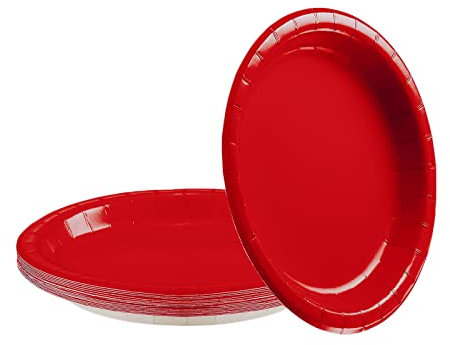 YAAVAAW 16Pcs Red Paper Plates Party Supplies,Kings Coronation Paper Plates,7'' Round Dessert Plates Dinner Luncheon Plates Disposable Plates Tableware Solid Color Party Plates Coronation Decorations
