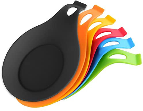 DULKET 6PCS Silicone Spoon Rests,Kitchen Scoop Bracket Stand,Flexible Reusable Spoon Shovel Chopsticks Holder,Soup Spoon Shape Heat Resistant Shelf Cooking Spoon Stand Utensil Rest