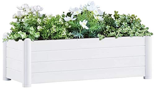 BULANED Garten-Hochbeet, Palettenrahmen, Hochteich, Gemüsebeet, Kräuterregal Balkon, Blumenbeet, Kräuterspirale, Tomatenbeet, Pflanzhochbeet, PP Weiß 100x43x35 cm