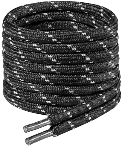 7STROBBS 2 Paires Lacets Ronds pour Bottes, 4mm Lacets Chaussures de Travail/Randonnée/Sécurité/Marche/Basket pour Homme et Femme, Lacet Renforcés et Durables, Noir Blanc 170cm