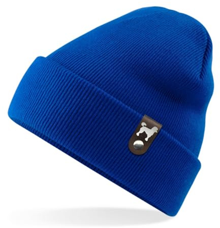 siviwonder Pudel Mütze Patch Leder Gassi Beanie Strickmütze Warm Herren Damen Großpudel Zwergpudel
