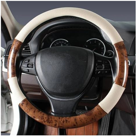 kiryu Lenkradbezug Pfirsichfarbene Holzmaserung Auto-Lenkrad-Abdeckung Holz-Leder-Lenkrad-Griff-Griff-Hülle Eine Abdeckung Für Schutz des Lenkrads Auto Lenkradhülle (Farbe : Beige)