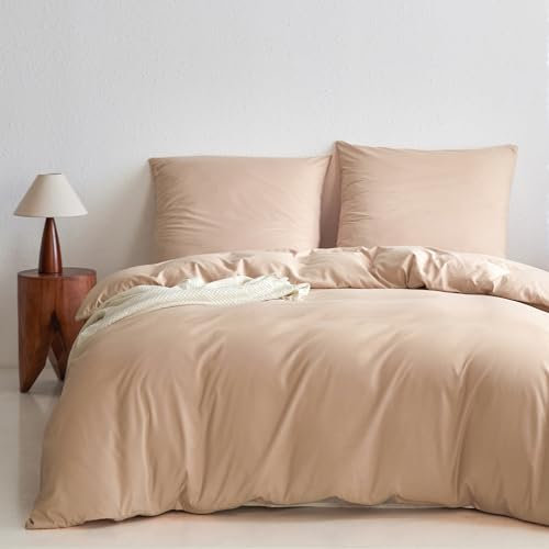 MR&HM Bettwäsche 200x200 3teilig Beige - Mikrofaser Bettbezug 200x200 cm Set mit 2 Kissenbezüge 80x80 cm - Komfortabler und weicher Bettbezug für alle Jahreszeiten mit Reißverschluss