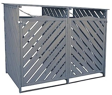 Airwave Double Wooden Slated Wheelie Bin Storage | Outdoor Hinged Store for Easy Bin Access | Up to 240Ltr Bins | Lockable Outdoor Bin Storage Grey