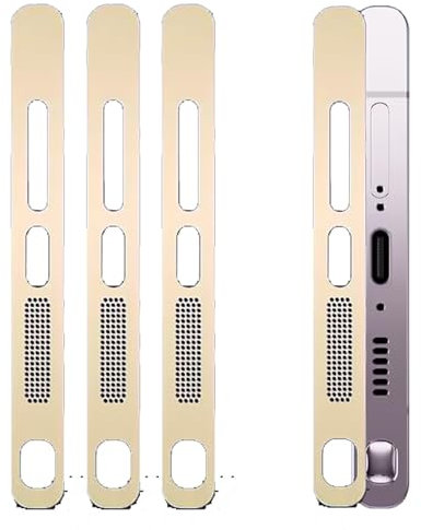 GIOPUEY Mesh Anti Dust Metal Sticker for Samsung Galaxy S24 Ultra, 3 Pack Integrated Protective Speaker and Charging Port - Gold