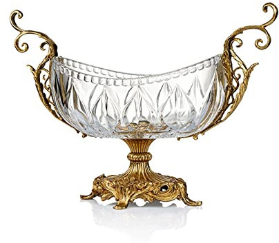 YOtat Cesta De Frutas Frutero Chino Retro Cristal Transparente Decorativo Plato De Fruta Grande De Cristal Cuenco De Caramelo Base De Cobre Plato De Fruta Plato De Fruta