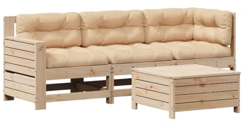 vidaXL Garten Lounge Set 4-TLG., Gartenmöbel mit Kissen, Sitzgruppe für Garten Terrasse, Modular Sofa Garnitur Gartenset, Massivholz Kiefer