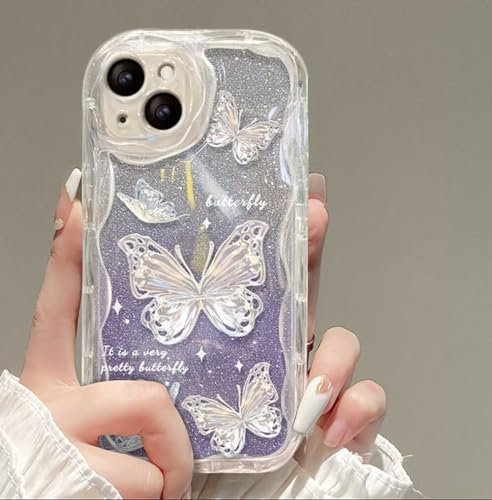 Coque Souple Silicone Transparent Étui Compatible avec iPhone 6/iphone 6s Papier Pailleté Motif Papillon Téléphone Chaîne Option Anti Choc Bordure Crème.