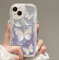 Custodia Morbida Silicone Trasparente Compatibile con iPhone 6/iphone 6s Cover Carta Glitter Motivo Farfalla Telefono Catena Opzionale Antiurto con Bordo Crema