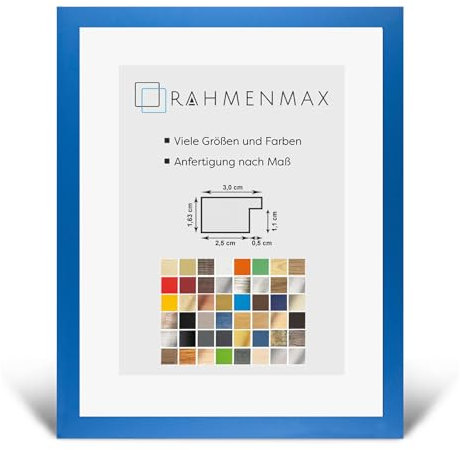 RahmenMax Morena Holz Werkstoff Bilderrahmen 26 x 40 cm modernes sehr eckiges Profil 40 x 26 cm Grosse Farbauswahl jetzt: Hellblau mit Kunstglas klar 1 mm