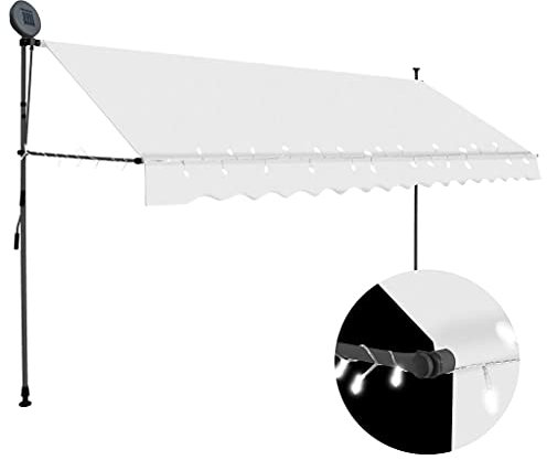 Willood Einziehbare Markise mit Handkurbel Balkon Balkon mit LED 400 cm Creme
