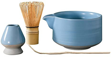 Duiaynke Service à thé matcha japonais fait à la main avec fouet, bol traditionnel en céramique, fouet (comme décrit, bleu)