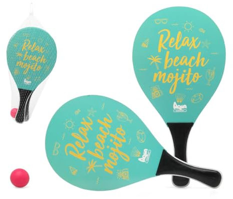 BigBuy Outdoor Palas de Playa con Pelota Azul Claro 38 x 20 x 0,6 cm