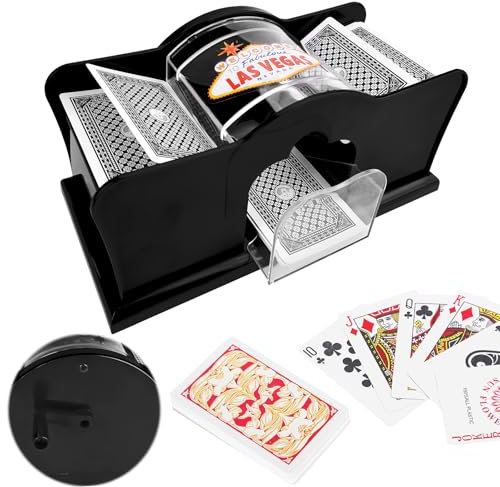 Pipihome Card Shuffler Machine, Hand Shuffling Machine 2 Decks| Poker Card Shuffling Machine | Manual Hand Cranked Card Shuffler with Crank Handle for Home Card Game, Travel Poker (Black)