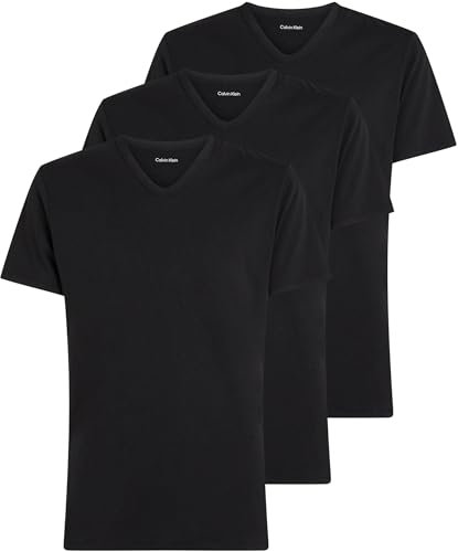 Calvin Klein Herren 3er Pack T-Shirts Kurzarm mit V-Ausschnitt, Schwarz (Black, Black, Black), XL