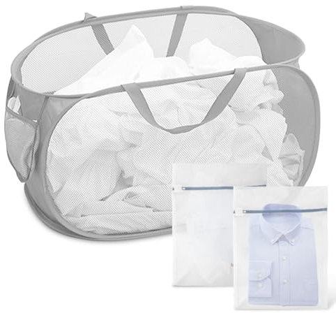 Cesto portabiancheria Pieghevole a Rete Laundry Hamper Pop-Up con 2 Sacchetti Lavatrice Biancheria per Riporre Vestiti Quotidiani Giocattoli Bambini Articoli Vari