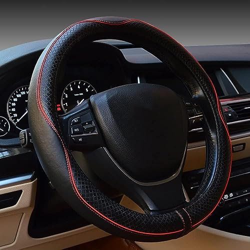 Flaconi Funda Volante Coche,Accesorios Coche Interior,Funda de Volante de Coche,Protector Volante Coche,Adecuado para la Mayoría de Los Volantes de 37-39 cm(diámetro Exterior)(Negro&Rojo)