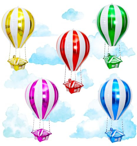 KOBOKO Folienballon Geburtstag Heißluftballon Deko, 5 Stück Heissluftballon Helium Ballons, Luftballons Bunt Geburtstag, Helium Luftballons Heißluftballon Geschenk für Kindergeburtstag Hochzeit Deko