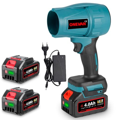 ONEVAN Turbo Gebläse Akku mit 2 4000mAh Akkus, 576km/h Bürstenloses Schneefräse, 28000RPM Elektrische Staubgebläse Luftbläser zum Wegblasen von Laub, Schnee, Staub, Blaskraft 1,2KG