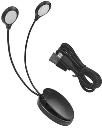 Flylin Notenständer LED-Licht, Einstellbar Doppelkopf Clip auf Lampe with 8 LED-Licht and USB-Kabel, Clip-On Leselampe Geeignet für Klavierständer/Notenständer/Schreibtisch