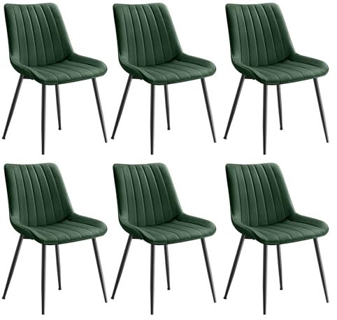 SONGMICS Esszimmerstuhl 6er Set, Küchenstuhl, Samt, Polsterstuhl, bis 120 kg belastbar, Stahlbeine, Gebogene Rückenlehne, für Esszimmer, Küche, grün-tintenschwarz LDC090C16