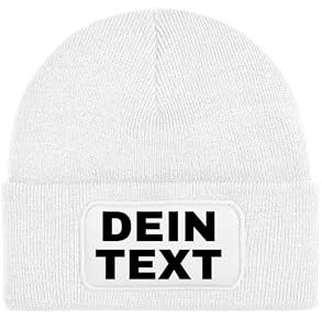 NIMAMA Unisex Erwachsenen Mütze Beanie Bedrucken Lassen - Mit Wunschtext personalisiert - Individuell als Geschenk für Herren und Damen selbst gestalten - Weiß