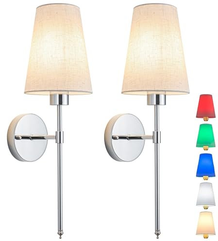 Wall Lights Battery Operated Wall Sconces Set Of 2,Indoor not Hardwired Fabric Shade Fixtures,Rechargeable Wireless Wall Sconces With Dimmable Remote Control,for Bedroom,Farmhouse ( Color : Chrome)