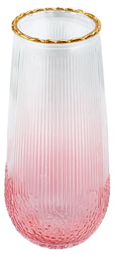Gemsaya Blumenvase, Farbverlauf Rot Vase 23.5 cm Hoch, Verdickt Vintage-gestreifte Glasvasen für Tischdeko, Modern Vase Glas für Home, Office, Hochzeit, Party Dekor