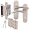 EAI Satin Door Handle Key Lock Set - 1 Pair Satin Nickel Internal Keylock Handles with Lock 64mm & Hinges 76mm - Novoli Range