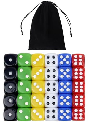 QUTHZZHY Würfel 30 Stücke, Bunte Würfel Set, 22mm Farbwürfel 6 Seitige, Würfel mit Einstecktaschen, Spielwürfel für Tischkartenspiele, Acrylwürfel Würfe 6 Farben, für Matheunterricht Mathe