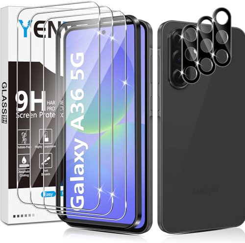 Yenwen Verre Trempé pour Samsung Galaxy A36 5G, 3 Pièces Protection écran Film et 3 Pièces Caméra Arrière Protecteur pour Samsung A 36 5G, Anti Rayures, Dureté 9H Glass, Sans Bulles