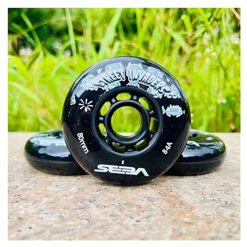 TSRLXYZ A 【 72 76 80mm 】 【 4 Stück/Lot 】 84A Street Invaders Skating Rad Patines Reifen for Roller FSK Inline Skates Rad for HV L(Black,76mm)
