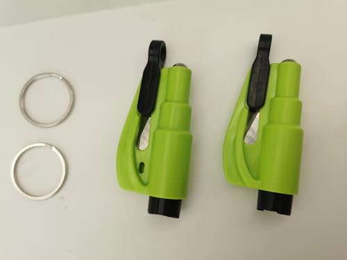 Mata1 Martello d'Emergenza, Tagliacinture di Sicurezza e Portachiavi - Confezione da 2, Verde - Strumento di Fuga di Sicurezza per Auto 3 in 1 - Rompivetro per finestrini