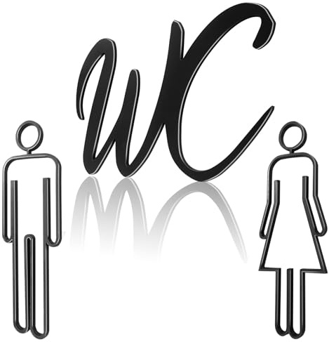 GZhaimai 1 Stück WC Schild + 1 Satz Toilettenschild für Männer und Frauen, Selbstklebend WC Schilder für Toilettentür Innen und Außenbereiche(Acryl, Schwarz)