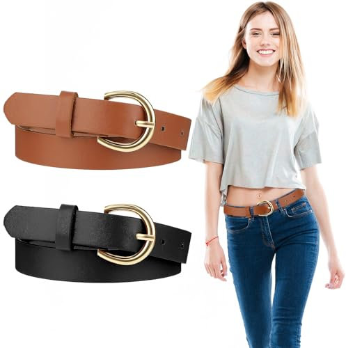 Bremorou 2 Stück Gürtel Mädchen Kinder Leder Verstellbare Taillengürtel Gürtel Mädchen 12 Jahre Kindergürtel Moderner für Jungen Jeans Hosen Kleid Schwarz Kamel