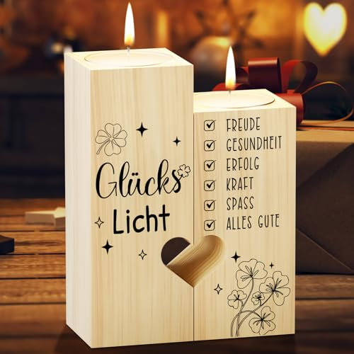 KAAYYE Glücksgeschenke für Frauen, Herzförmiger Kerzenhalter mit Glückslicht Geburtstag Geschenk für Freundin, viel Glück Abschiedsgeschenk Kollegen, Renteneintritt Geschenk Frau