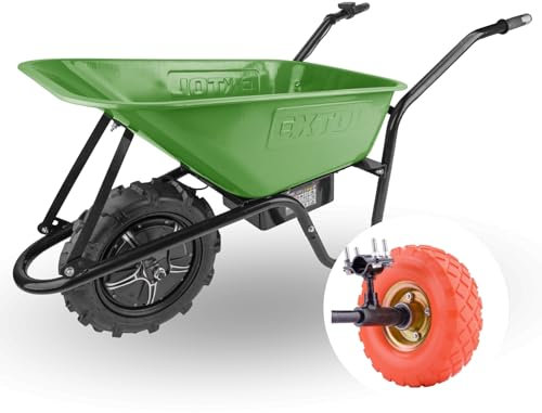 Extol Craft elektrische Schubkarre mit Akku & Zusatzrädern I 500 W I 80 L Mulde & 150 kg Traglast I leistungsfähige Motorschubkarre I Offroad-taugliche Akkuschubkarre I mit Zwei 12V Blei Batterien