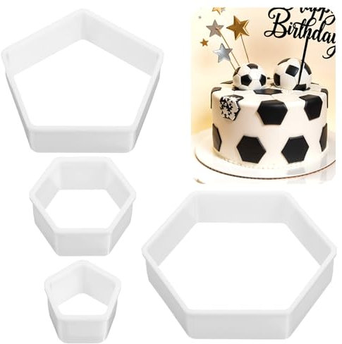 MBAIYO Ausstecher Fussball, 4 Stück Hexagon Fußball Ausstecher, Hexagon Tortendeko Fussball Ausstechformen, Kunststoff Fußball Keksschneider Tortendeko, für DIY Kuchen Dessert Handwerk