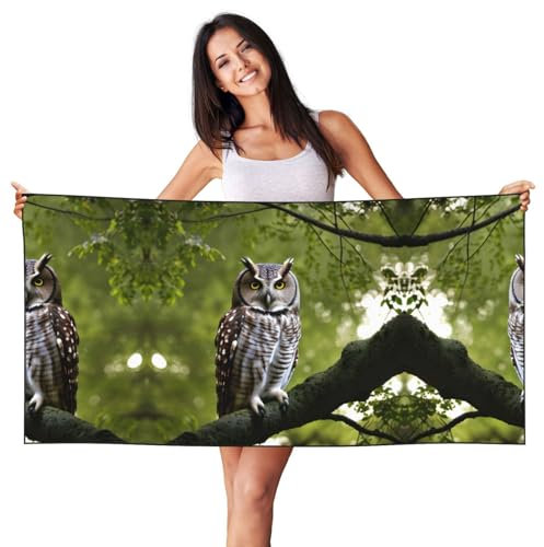 KWQDOZF Badehandtücher mit Eulen- und Baumzweig-Aufdruck, niedlich, für die Haut, Strand, übergroß, schnelltrocknend, für Erwachsene, für Reisen