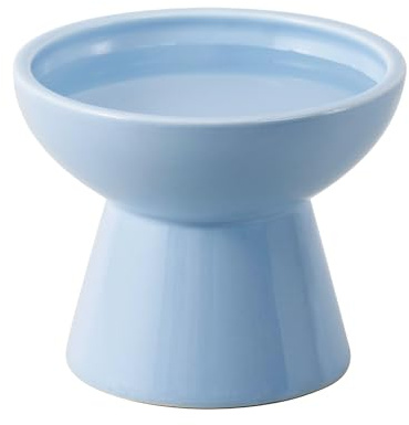 CEEFU Extra Wide Elevated Ceramic Cat Water Bowl - 6.2 Deeper Dish for Whisker Fatigue Relief, 5 Height for Easy Feeding, Lead & Cadmium Free, Durable Raised Cat Bowls, Blue