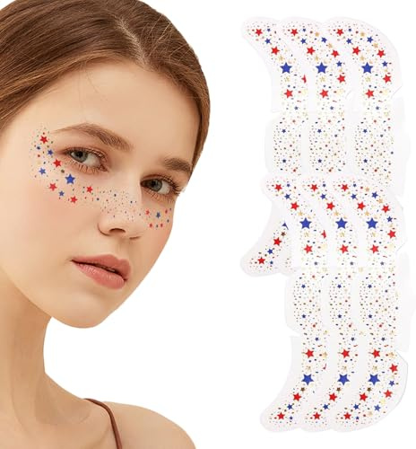 Glitter Freckles, Makeup Patches, Friendly Face Stickers, Star Heart Decals, Cosmetic Accessory for Gathering Concert Wear Stage Performance and Costume, 5.91x2.05 inches